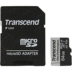 Карта памет Transcend 64GB microSD с адаптер UHS-I U3 A2 Ultra Performance