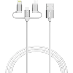 Кабел Verbatim Sync & Charge, 3‑в‑1, USB‑A към Micro‑B/USB‑C/Lightning, 18W, 100 cm, бял
