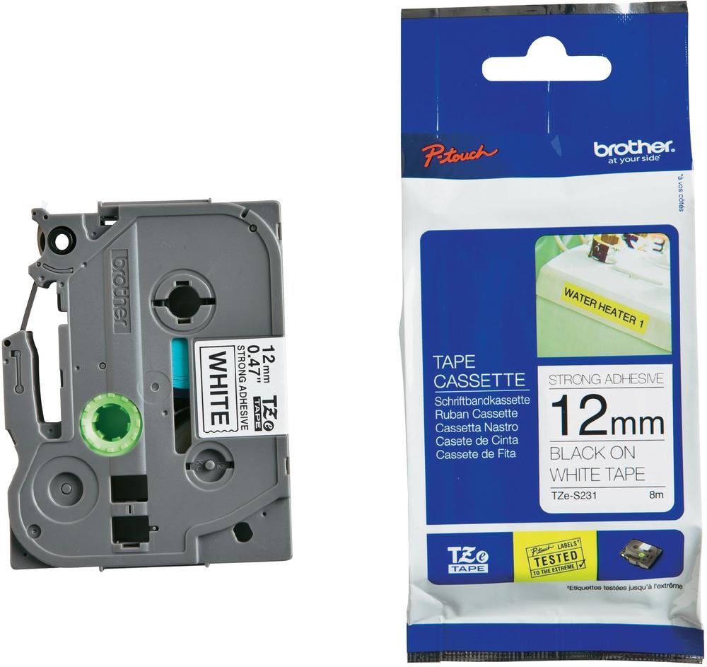 Consumable brother tze-s231 tape black on white, 12mm, 8m