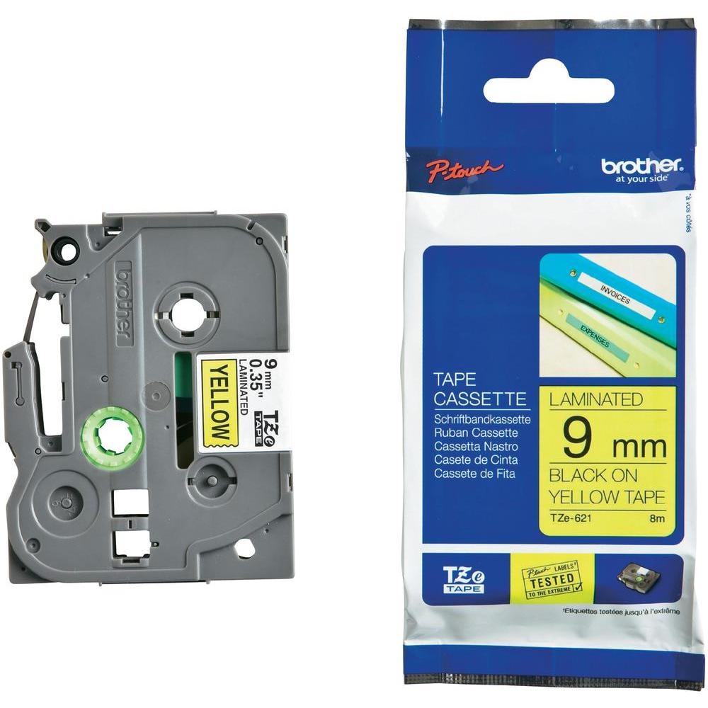 Consumable brother tze-621 tape black on yellow, laminated, 9mm eco