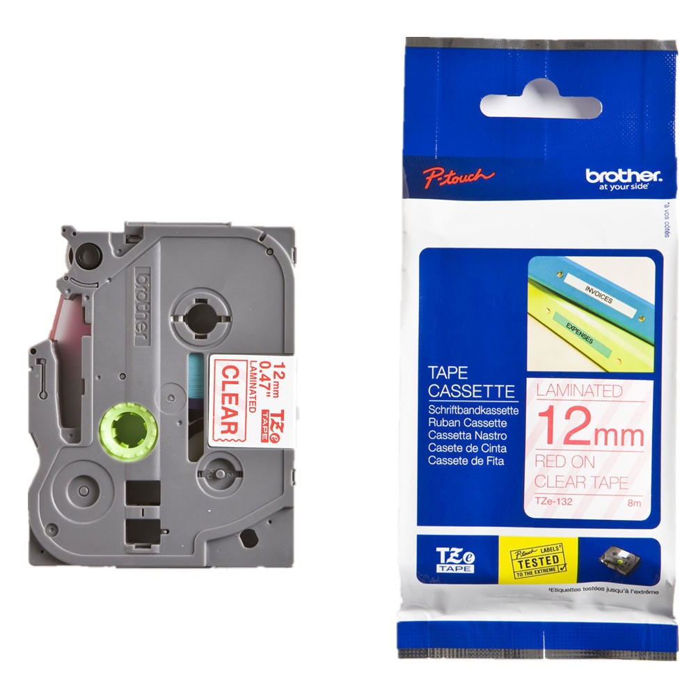 Консуматив Brother TZe-132 Tape Red on Clear, Laminated, 12mm, 8m