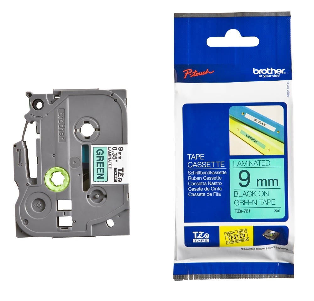 Консуматив Brother TZe-721 Tape Black on Green, Laminated, 9mm, 8m