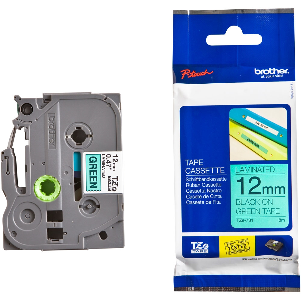 Consumable brother tze-731 tape black on green, 12mm, 8m