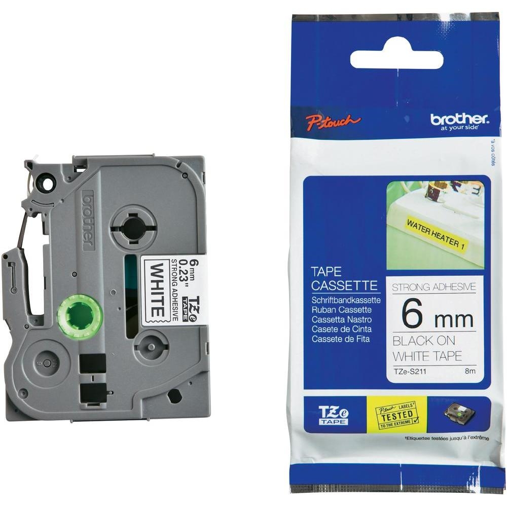 Консуматив Brother TZe-S211 Tape Black on White, 6mm, 8m