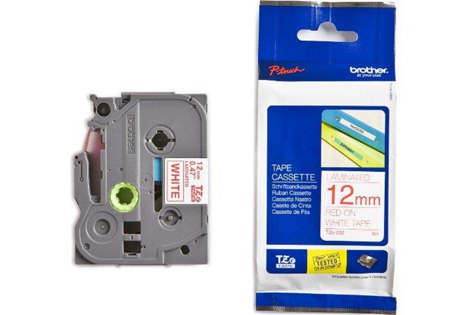 Консуматив Brother TZe-232 Tape Red on White, Laminated, 12mm, 8m