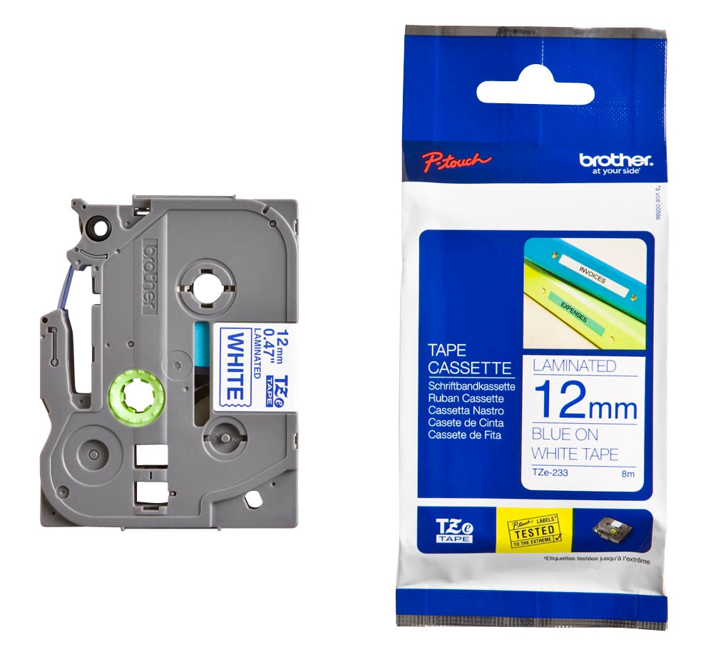 Консуматив Brother TZe-233 Tape Blue on White, Laminated, 12mm, 8m