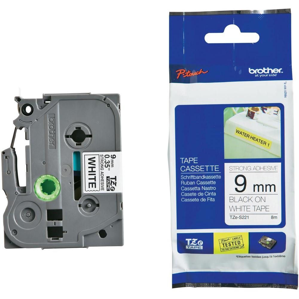 Consumable brother tze-s221 tape black on white, 9mm, 8m