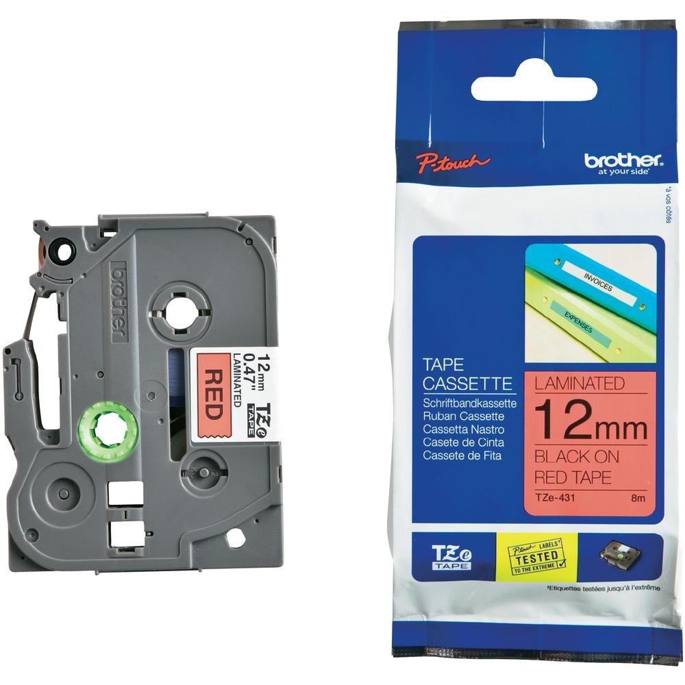 Consumable brother tze-431 tape gloss black on red, 12mm, 8m