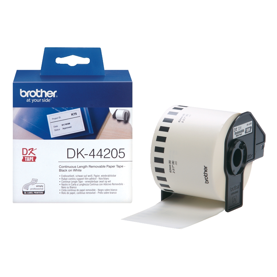 Consumable brother dk-44205 white rem paper tape (black on white)