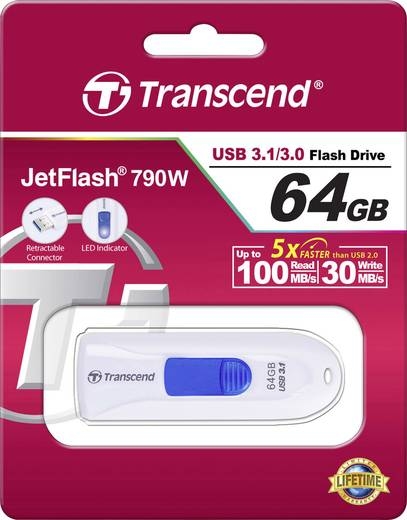 Memory transcend 64gb jetflash 790, usb 3.1, white