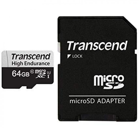 Memory card transcend 64gb microsd w/ adapter u1, high endurance