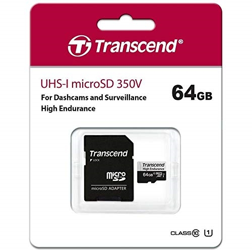 Memory card transcend 64gb microsd w/ adapter u1, high endurance