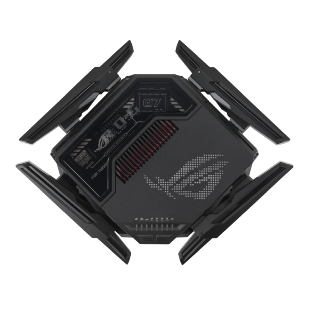 Рутер Asus ROG Rapture GT-BE98 Quad-Band Quad-Core 2.6GHz 256MB/2GB Flash/RAM 10G 2.5G порт AiProtection Pro RGB черен
