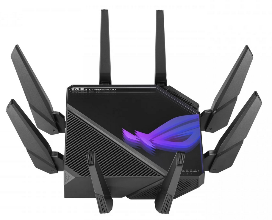 Рутер Asus ROG Rapture GT-AXE16000 Gaming Wireless Quad-Band Quad-Core 2.0GHz 256MB/2GB Flash/RAM 10G SFP+ AiProtection Pro черен