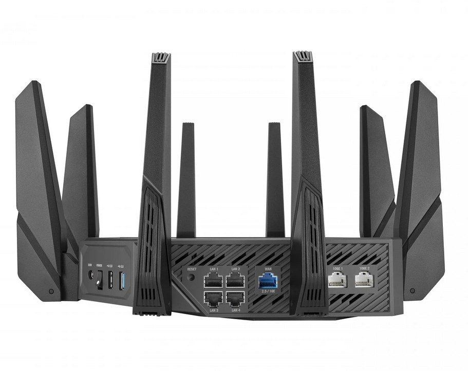 Рутер Asus ROG Rapture GT-AXE16000 Gaming Wireless Quad-Band Quad-Core 2.0GHz 256MB/2GB Flash/RAM 10G SFP+ AiProtection Pro черен