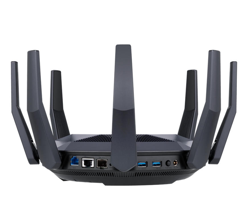 Рутер Asus RT-AX89X Wireless Dual-Band Quad-Core 2.2GHz 256MB/1GB Flash/RAM 10G SFP+ AiProtection Pro черен