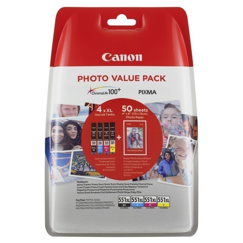Мастило за принтер Canon CLI-551XL C/M/Y/BK Photo Value Pack