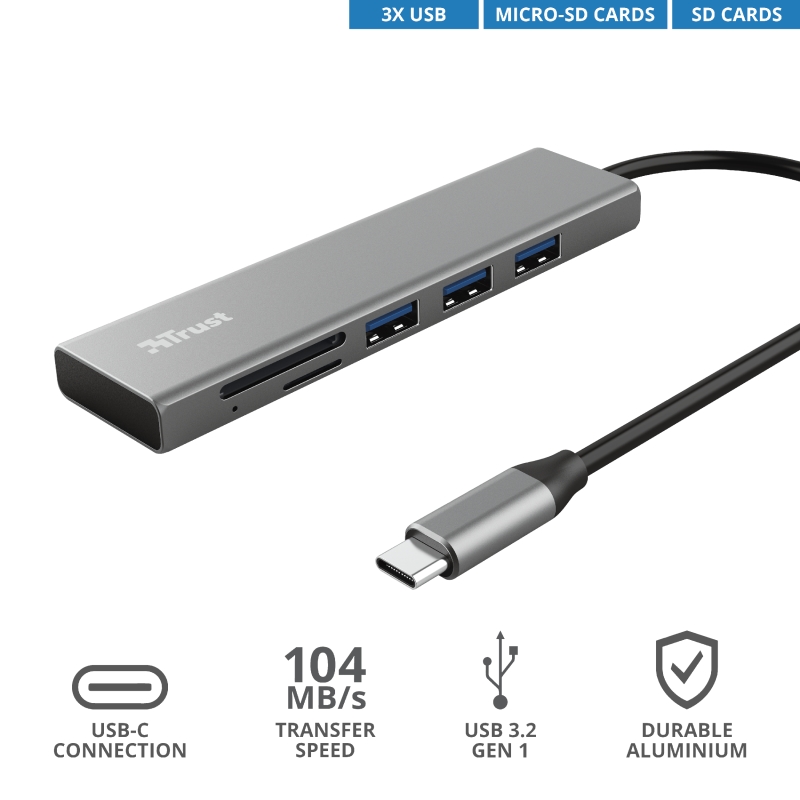 Usb hub trust halyx fast usb-c hub & card reader