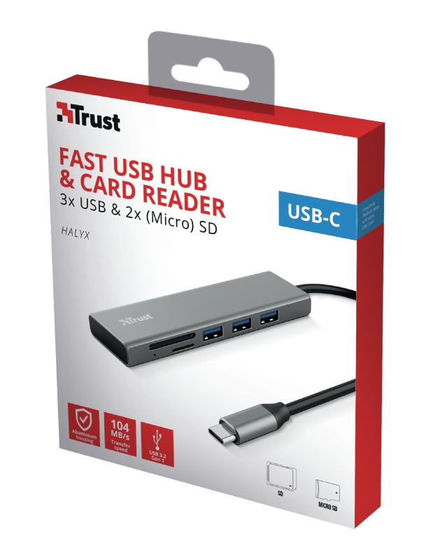Usb hub trust halyx fast usb-c hub & card reader