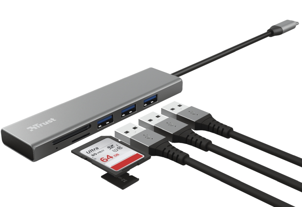 Usb hub trust halyx fast usb-c hub & card reader
