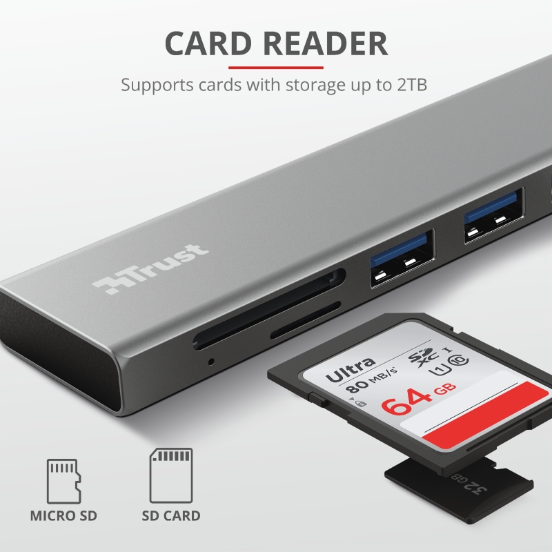 Usb hub trust halyx fast usb-c hub & card reader