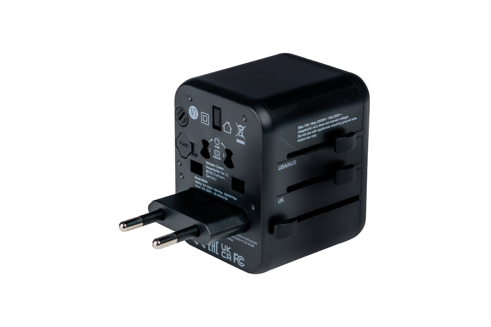 Адаптер Verbatim UTA-02 Universal Travel Adapter 1xUSB-C PD 20W / 1xUSB-A QC 3.0