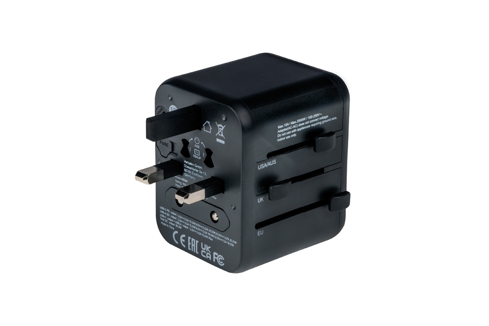 Адаптер Verbatim UTA-02 Universal Travel Adapter 1xUSB-C PD 20W / 1xUSB-A QC 3.0