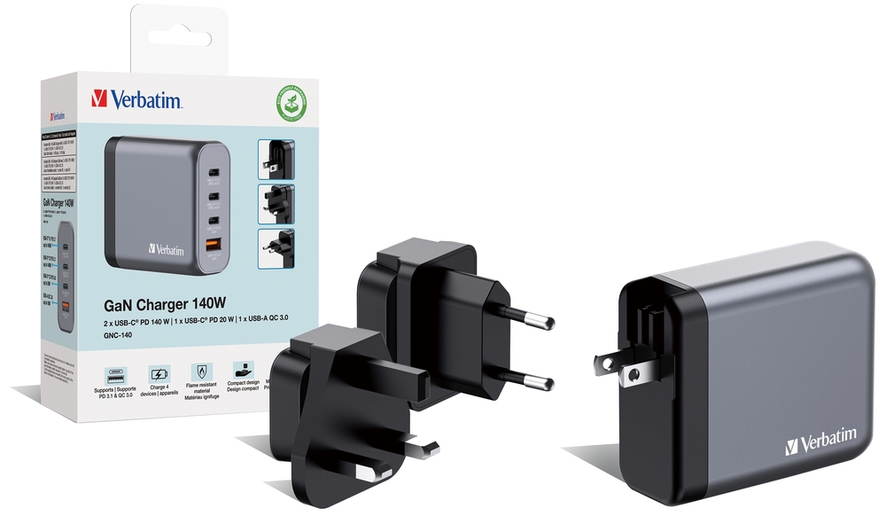 Зарядно устройство Verbatim GNC-140 GaN 4 Port 140W USB A/C