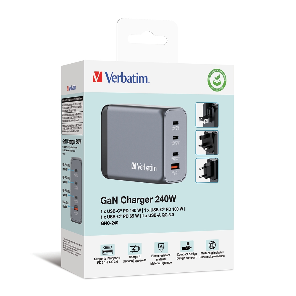 Power supply устройство Verbatim GNC-240 GaN 4 Port 240W USB A/C