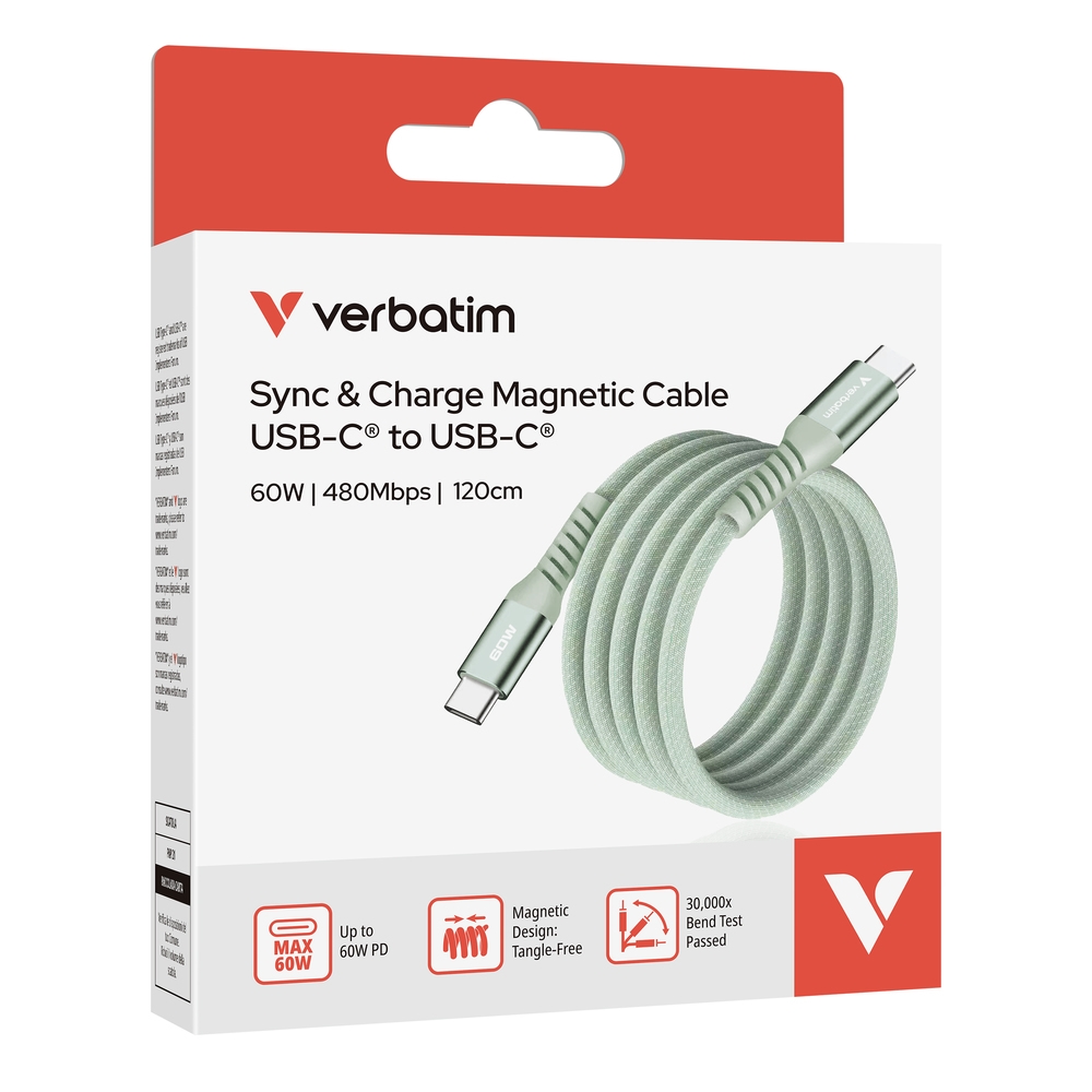 Cable Verbatim Sync & Charge USB-C to USB-C 60W Magnetic 120 cm - Green