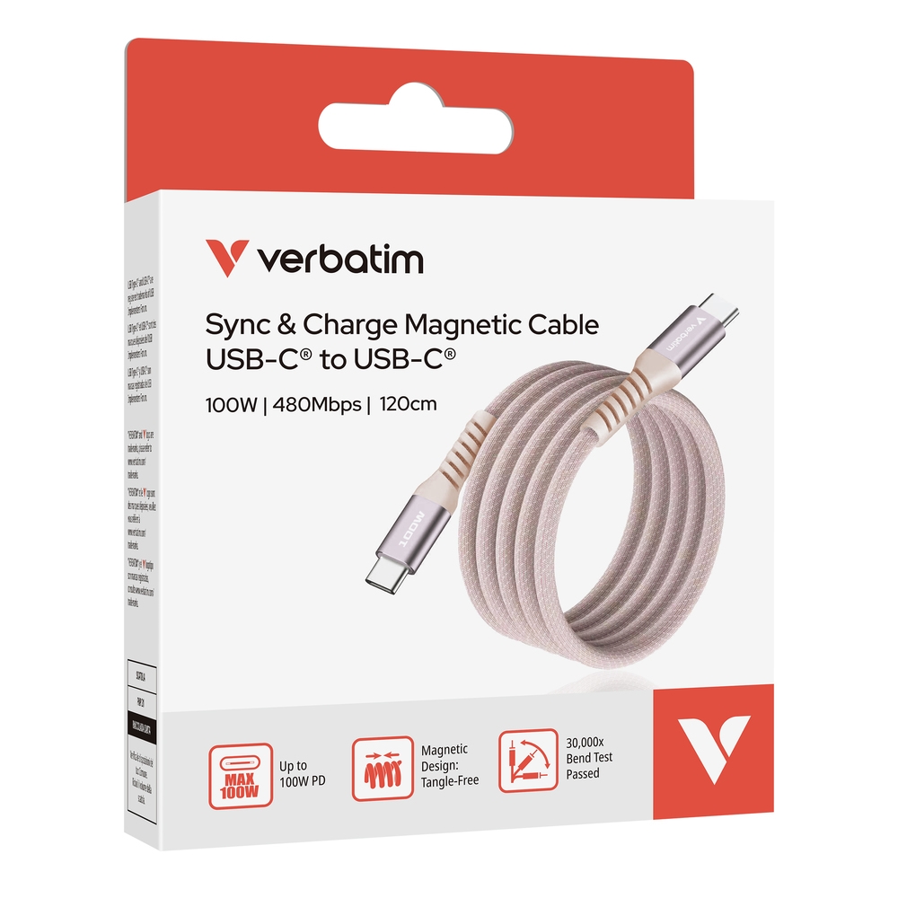 Cable Verbatim Sync & Charge USB-C to USB-C 100W Magnetic 120 cm - Pink