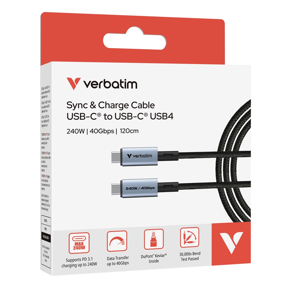 Cable Verbatim Sync & Charge USB-C to USB-C 240W 40 Gbps 120 cm