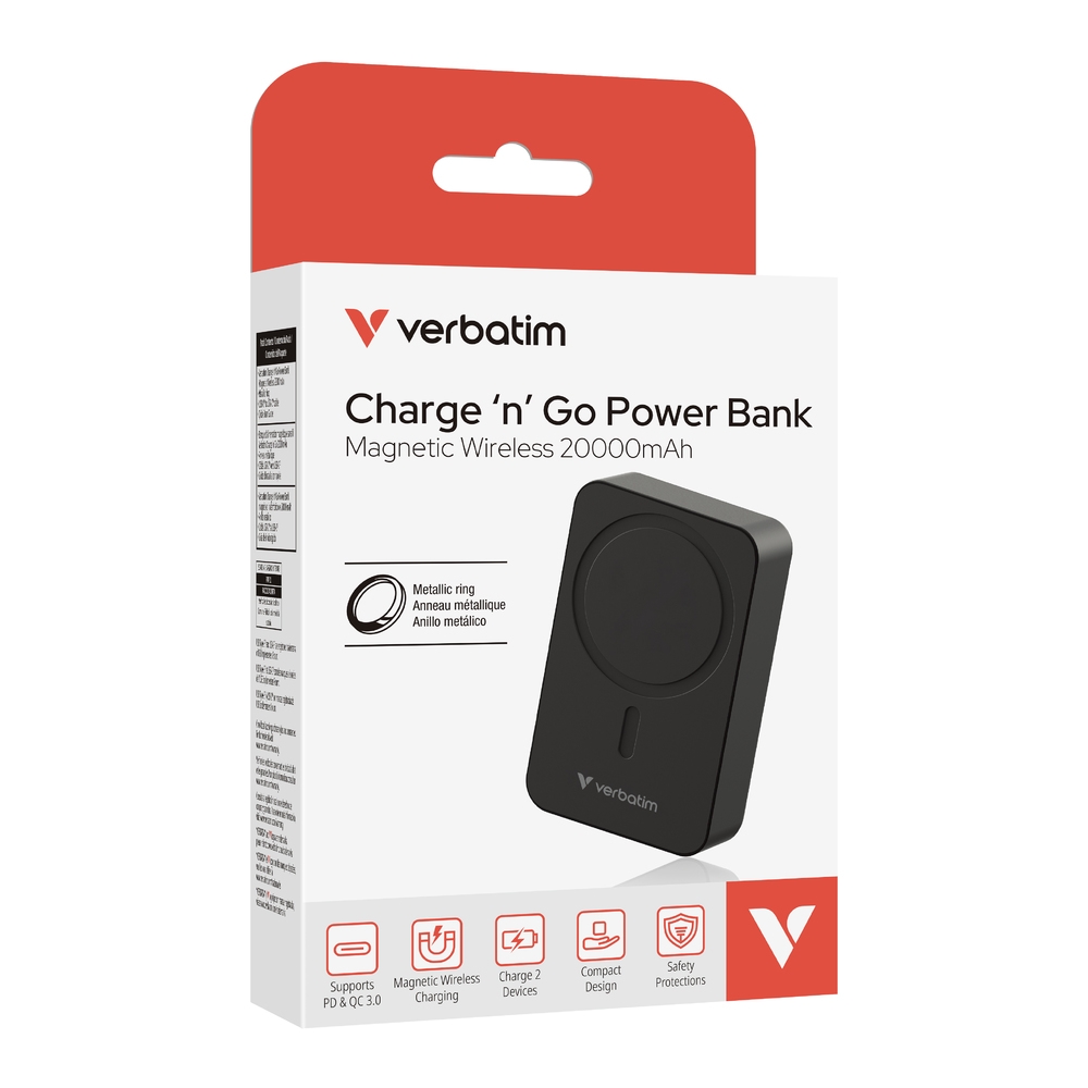 Verbatim Charge n Go Essentials Power Bank Magnetic Wireless 20000mAh Black