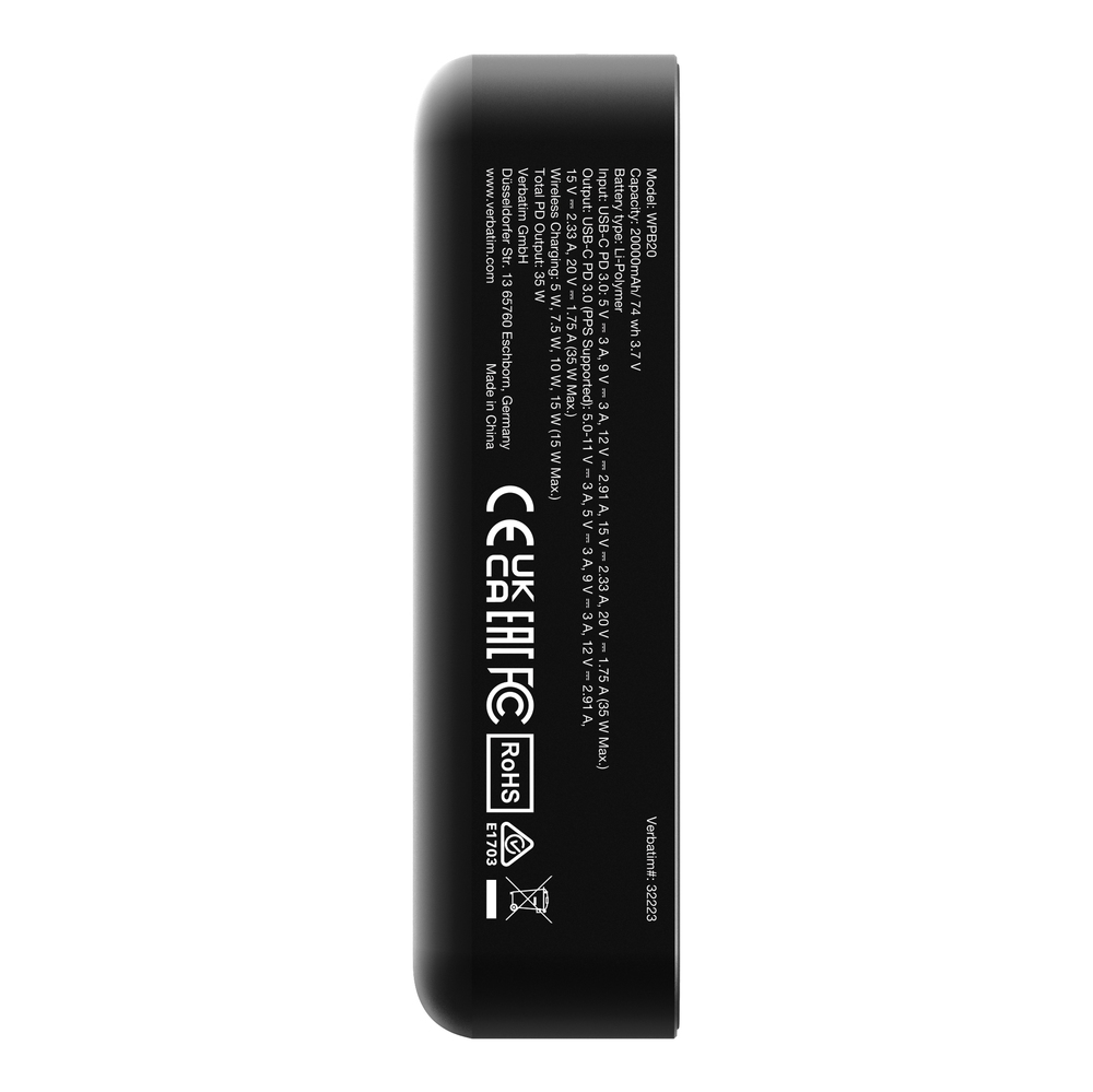 Verbatim Charge n Go Essentials Power Bank Magnetic Wireless 20000mAh Black