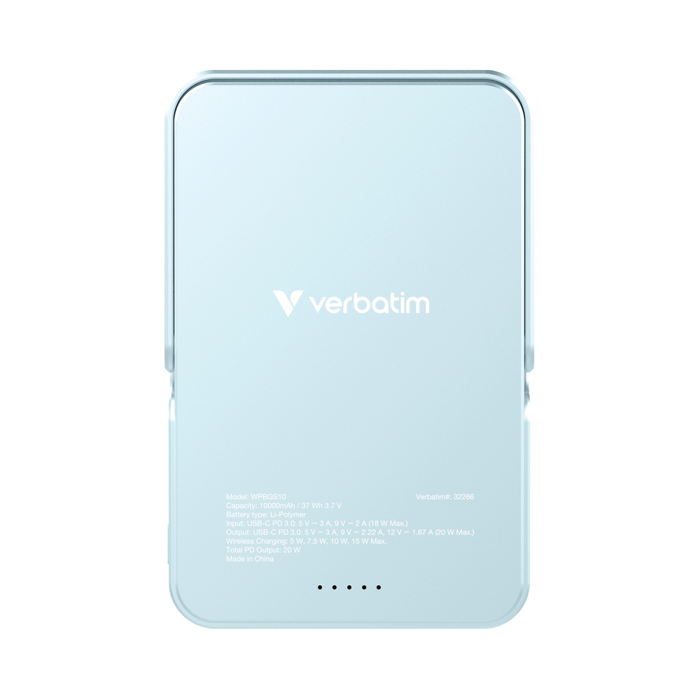 Verbatim Charge n Go Power Bank with Stand Magnetic Wireless 10000mAh Blue