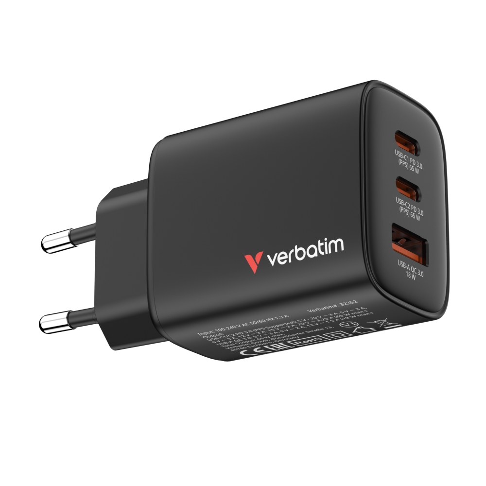 SSD Verbatim Essentials GaN Charger 65W EU plug Black