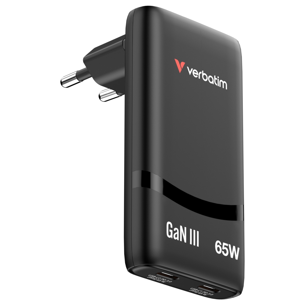 SSD Verbatim Fold n Go GaN Charger 65W EU plug Black