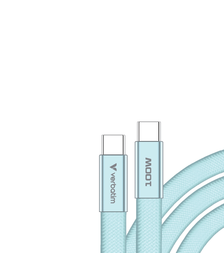 Кабел Verbatim Sync & Charge SoftTouch, USB‑C към USB‑C, 100W, 120 cm, син