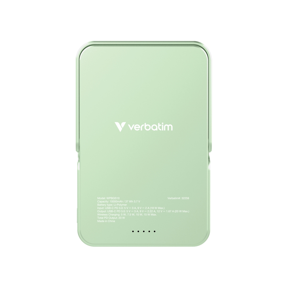 Verbatim Charge n Go Power Bank with Stand Magnetic Wireless 10000mAh Green