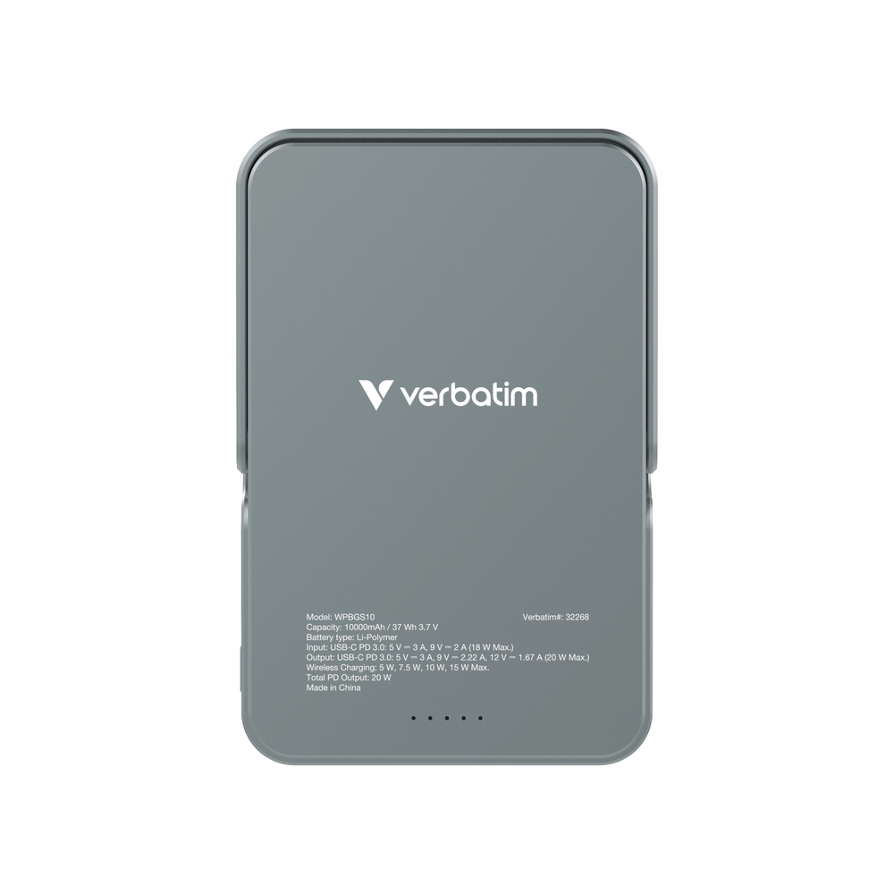 Verbatim Charge n Go Power Bank with Stand Magnetic Wireless 10000mAh Grey